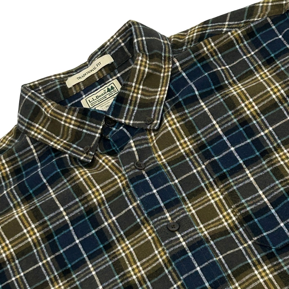 L.L. Bean Flannel Shirt Mens L Brown Plaid Traditional Fit Cotton Button Down